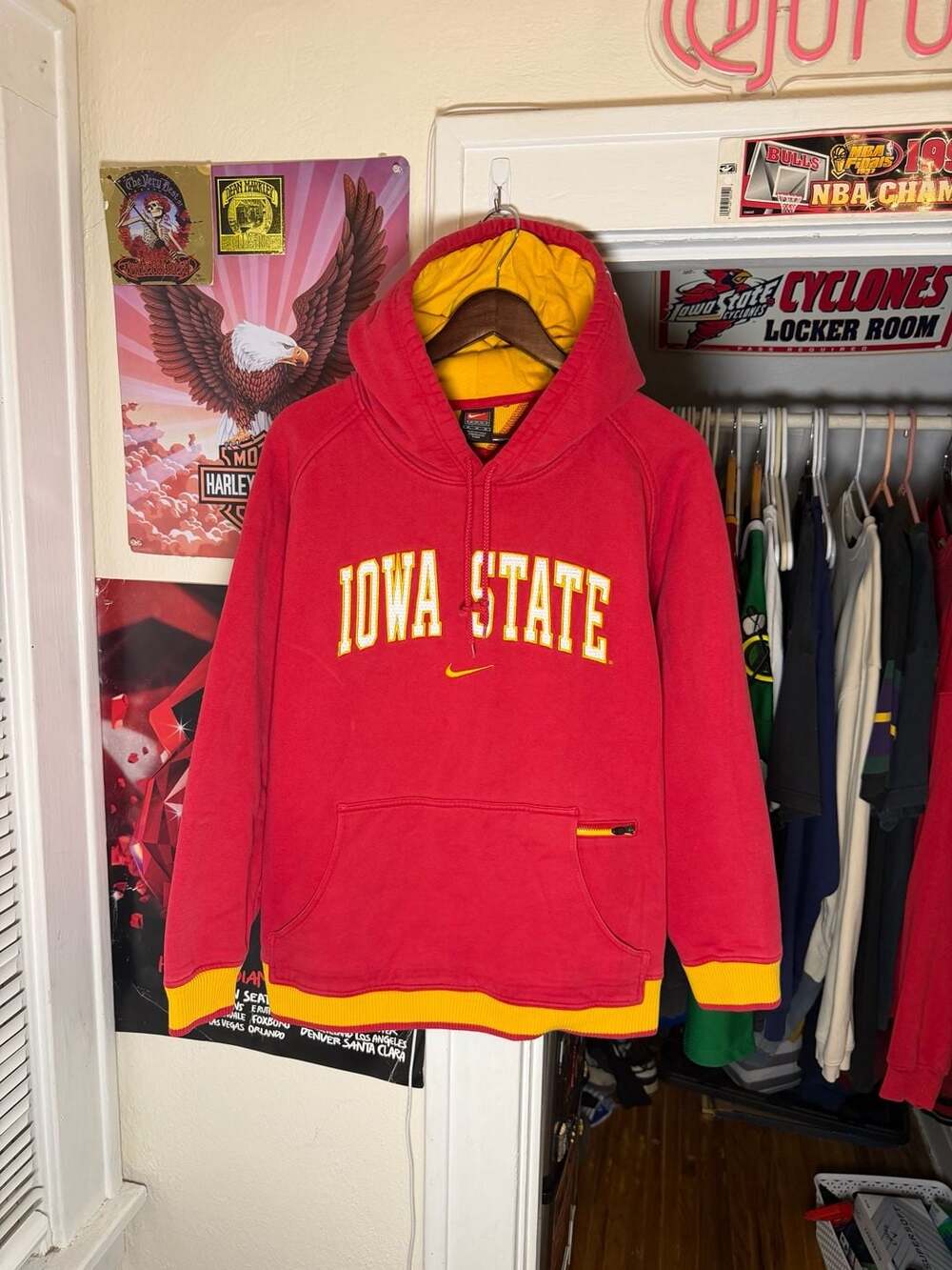 Vintage Iowa State Cyclones Nike Center Swoosh Hoodie Sweatshirt Size M
